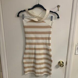 Babaton by Aritzia Cream and Tan Striped Dress in Sz S